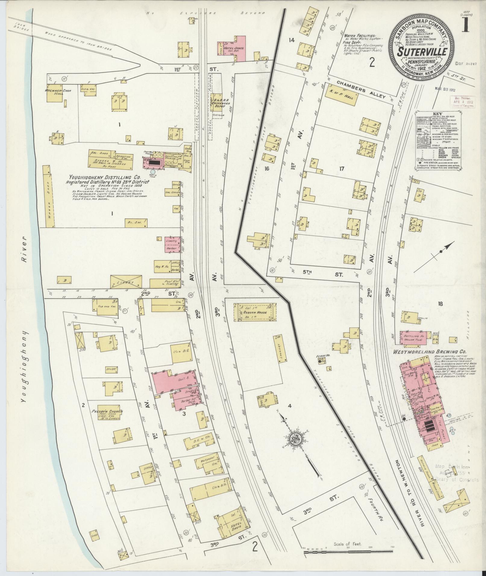 Sanborn Fire Insurance Map from Suterville, Westmoreland County, Pennsylvania (1912), Sheet #0001 - Complete Map Set gallery image, historic Sanborn map, vintage wall art, Pennsylvania Pennsylvania