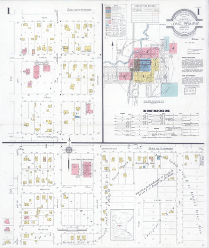 Sanborn Fire Insurance Map from Long Prairie, Todd County, Minnesota (1933), Sheet #0001 - Complete Map Set gallery image, historic Sanborn map, vintage wall art, Minnesota Minnesota