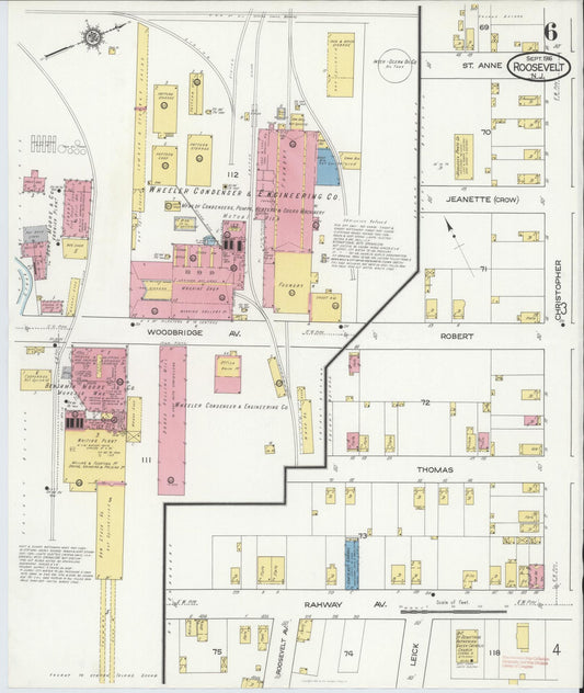 Sanborn Fire Insurance Map from Roosevelt, Middlesex County, New Jersey (1916), Sheet #0006 - Historic Sanborn Fire Insurance Map Print, vintage old map wall art, antique decor, genealogy gift, New Jersey New Jersey map