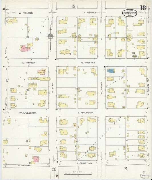 Sanborn Fire Insurance Map from Princeton, Gibson County, Indiana (1914), Sheet #0018 - Historic Sanborn Fire Insurance Map Print, vintage old map wall art, antique decor, genealogy gift, Indiana Indiana map