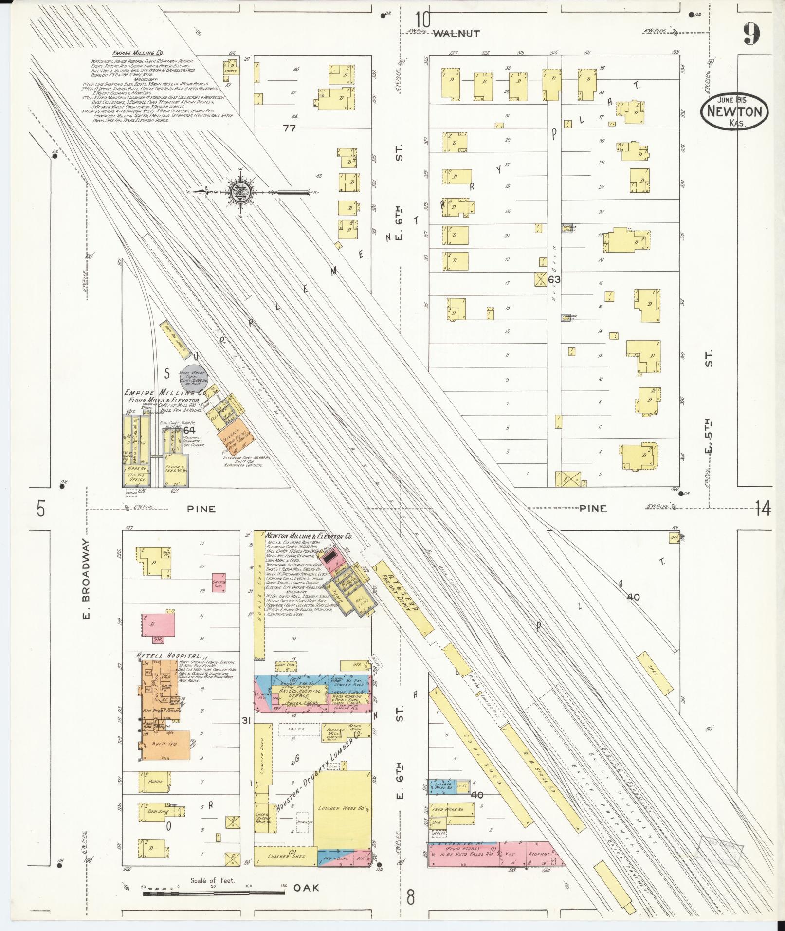 Sanborn Fire Insurance Map from Newton, Harvey County, Kansas (1915), Sheet #0009 - Historic Sanborn Fire Insurance Map Print, vintage old map wall art, antique decor, genealogy gift, Kansas Kansas map
