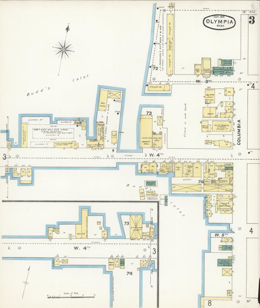 Sanborn Fire Insurance Map from Olympia, Thurston County, Washington (1896), Sheet #0003 - Historic Sanborn Fire Insurance Map Print, vintage old map wall art, antique decor, genealogy gift, Washington Washington map