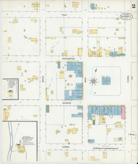 Sanborn Fire Insurance Map from Burnet, Burnet County, Texas (1902), Sheet #0002 - Historic Sanborn Fire Insurance Map Print, vintage old map wall art, antique decor, genealogy gift, Texas Texas map