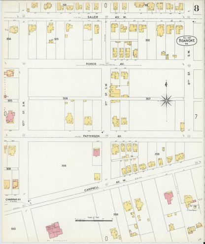 Sanborn Fire Insurance Map from Roanoke, Independent Cities, Virginia (1903), Sheet #0008 - Complete Map Set gallery image, historic Sanborn map, vintage wall art, Virginia Virginia
