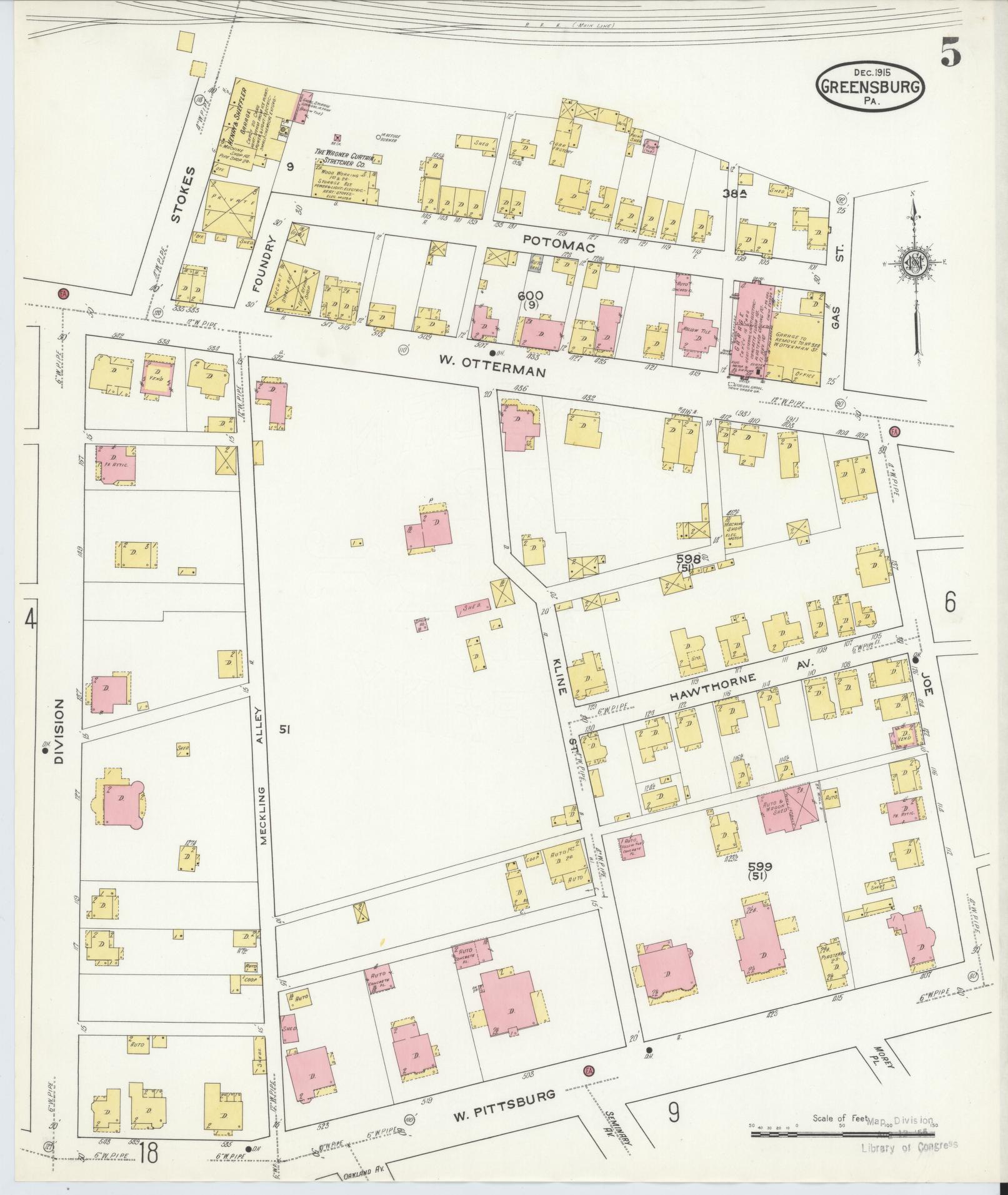 Sanborn Fire Insurance Map from Greensburg, Westmoreland County, Pennsylvania (1915), Sheet #0005 - Historic Sanborn Fire Insurance Map Print, vintage old map wall art, antique decor, genealogy gift, Pennsylvania Pennsylvania map
