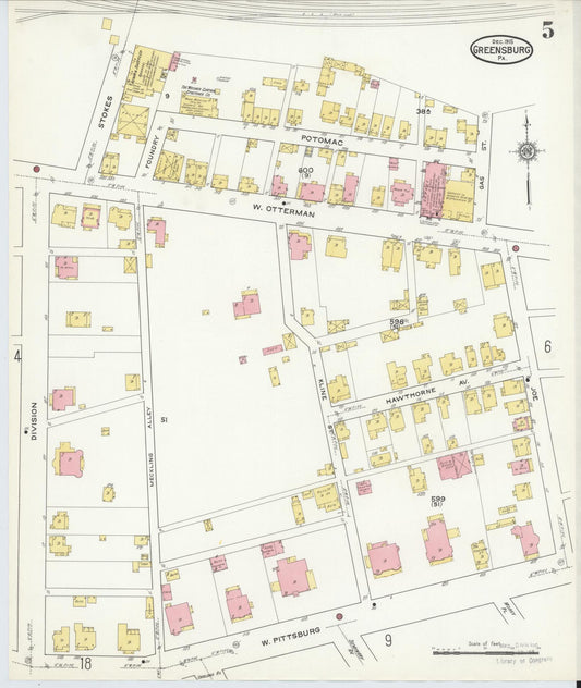 Sanborn Fire Insurance Map from Greensburg, Westmoreland County, Pennsylvania (1915), Sheet #0005 - Historic Sanborn Fire Insurance Map Print, vintage old map wall art, antique decor, genealogy gift, Pennsylvania Pennsylvania map