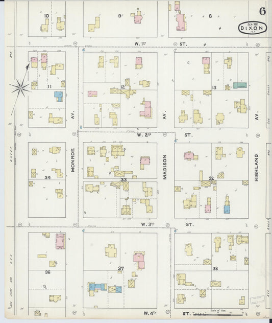 Sanborn Fire Insurance Map from Dixon, Lee County, Illinois (1891), Sheet #0006 - Historic Sanborn Fire Insurance Map Print, vintage old map wall art, antique decor, genealogy gift, Illinois Illinois map