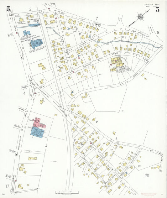 Sanborn Fire Insurance Map from Lexington, Middlesex County, Massachusetts (1935), Sheet #0005 - Historic Sanborn Fire Insurance Map Print, vintage old map wall art, antique decor, genealogy gift, Massachusetts Massachusetts map