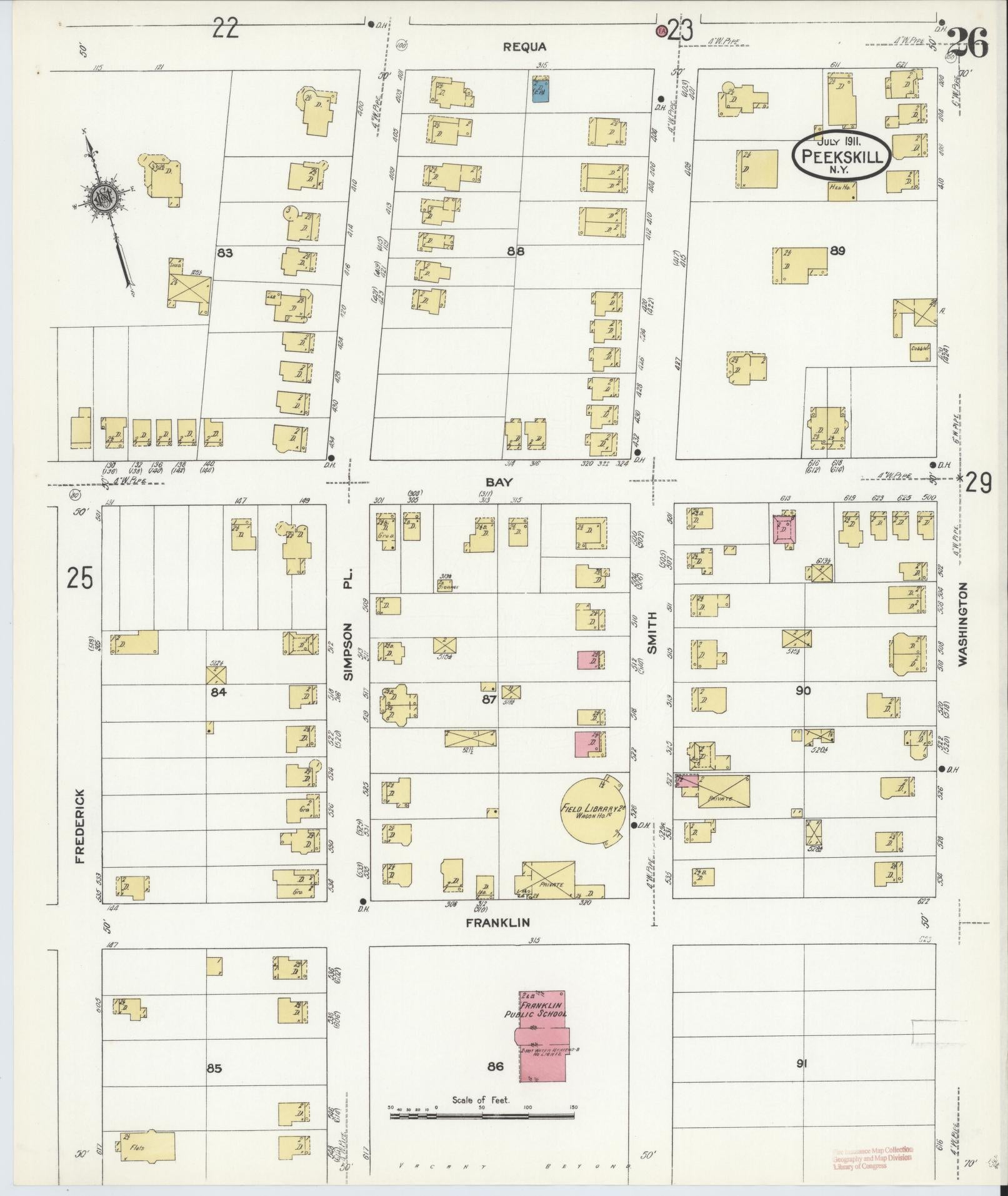 Sanborn Fire Insurance Map from Peekskill, Westchester County, New York (1911), Sheet #0026 - Historic Sanborn Fire Insurance Map Print, vintage old map wall art, antique decor, genealogy gift, New York New York map