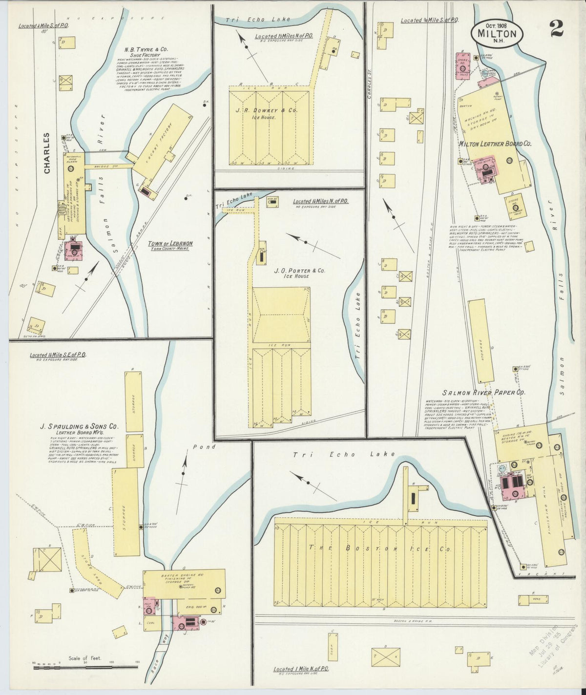 Sanborn Fire Insurance Map from Milton, Strafford County, New Hampshire (1908), Sheet #0002 - Complete Map Set gallery image, historic Sanborn map, vintage wall art, New Hampshire New Hampshire