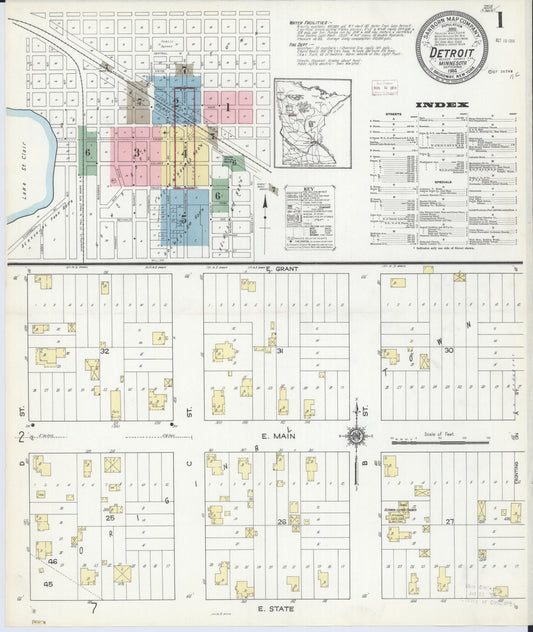 Sanborn Fire Insurance Map from Detroit Lakes, Becker County, Minnesota (1914), Sheet #0001 - Historic Sanborn Fire Insurance Map Print, vintage old map wall art, antique decor, genealogy gift, Minnesota Minnesota map