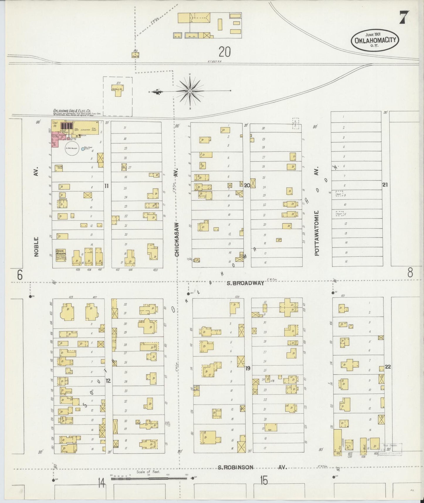 Sanborn Fire Insurance Map from Oklahoma City, Oklahoma County, Oklahoma (1901), Sheet #0007 - Complete Map Set gallery image, historic Sanborn map, vintage wall art, Oklahoma City Oklahoma