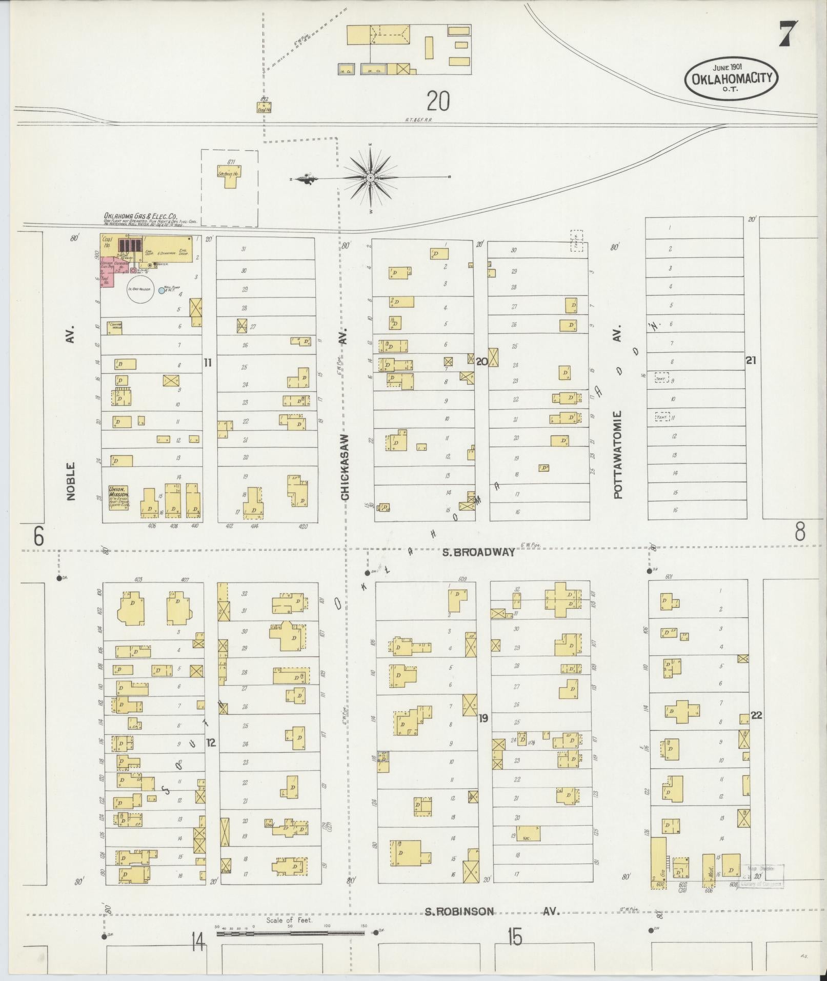 Sanborn Fire Insurance Map from Oklahoma City, Oklahoma County, Oklahoma (1901), Sheet #0007 - Complete Map Set gallery image, historic Sanborn map, vintage wall art, Oklahoma City Oklahoma