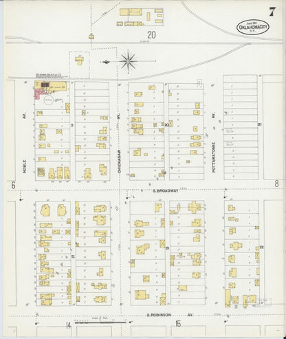 Sanborn Fire Insurance Map from Oklahoma City, Oklahoma County, Oklahoma (1901), Sheet #0007 - Complete Map Set gallery image, historic Sanborn map, vintage wall art, Oklahoma City Oklahoma