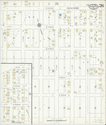 Sanborn Fire Insurance Map from Temple, Bell County, Texas (1915), Sheet #0026 - Historic Sanborn Fire Insurance Map Print, vintage old map wall art, antique decor, genealogy gift, Texas Texas map