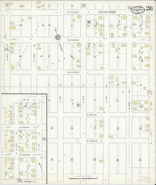 Sanborn Fire Insurance Map from Temple, Bell County, Texas (1915), Sheet #0026 - Historic Sanborn Fire Insurance Map Print, vintage old map wall art, antique decor, genealogy gift, Texas Texas map