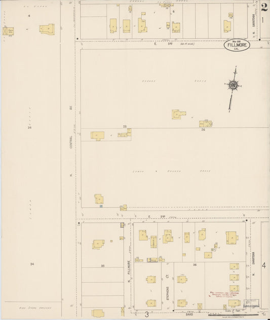 Sanborn Fire Insurance Map from Fillmore, Ventura County, California (1918), Sheet #0002 - Historic Sanborn Fire Insurance Map Print, vintage old map wall art, antique decor, genealogy gift, California California map