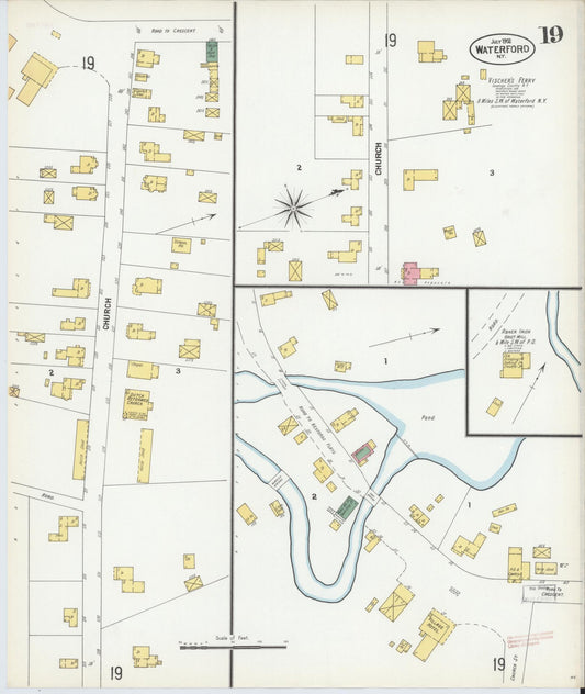 Sanborn Fire Insurance Map from Waterford, Saratoga County, New York (1902), Sheet #0019 - Historic Sanborn Fire Insurance Map Print, vintage old map wall art, antique decor, genealogy gift, New York New York map