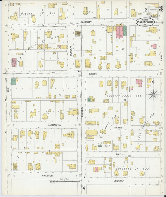 Sanborn Fire Insurance Map from Pinckneyville, Perry County, Illinois (1900), Sheet #0003 - Historic Sanborn Fire Insurance Map Print, vintage old map wall art, antique decor, genealogy gift, Illinois Illinois map