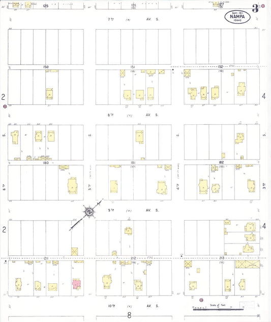 Sanborn Fire Insurance Map from Nampa, Canyon County, Idaho (1911), Sheet #0003 - Historic Sanborn Fire Insurance Map Print, vintage old map wall art, antique decor, genealogy gift, Idaho Idaho map