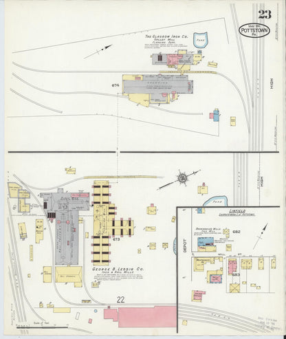Sanborn Fire Insurance Map from Pottstown, Montgomery County, Pennsylvania (1916), Sheet #0023 - Historic Sanborn Fire Insurance Map Print, vintage old map wall art, antique decor, genealogy gift, Pennsylvania Pennsylvania map