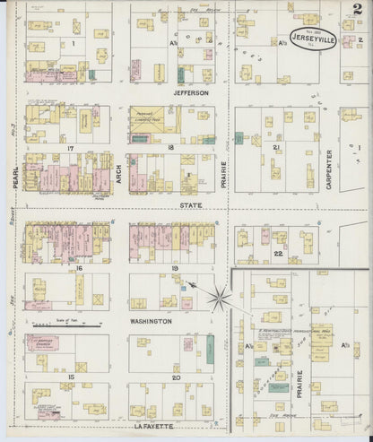 Sanborn Fire Insurance Map from Jerseyville, Jersey County, Illinois (1889), Sheet #0002 - Complete Map Set gallery image, historic Sanborn map, vintage wall art, Illinois Illinois