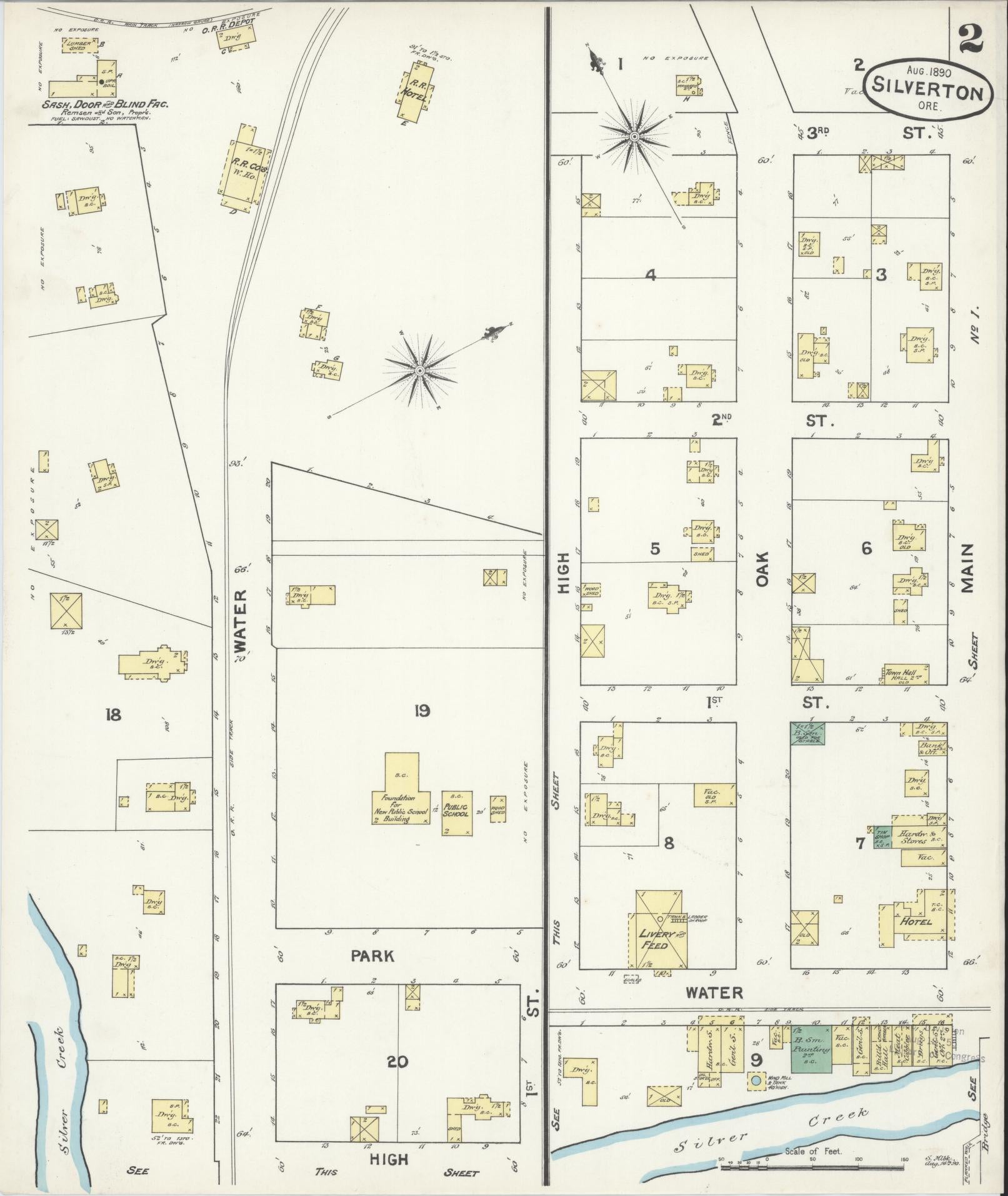 Sanborn Fire Insurance Map from Silverton, Marion County, Oregon (1890), Sheet #0002 - Complete Map Set gallery image, historic Sanborn map, vintage wall art, Oregon Oregon