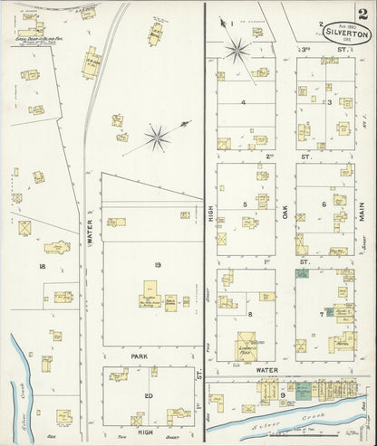 Sanborn Fire Insurance Map from Silverton, Marion County, Oregon (1890), Sheet #0002 - Complete Map Set gallery image, historic Sanborn map, vintage wall art, Oregon Oregon
