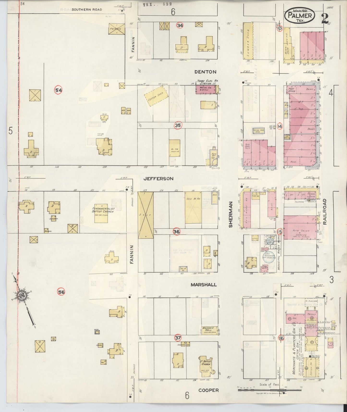 Sanborn Fire Insurance Map from Palmer, Ellis County, Texas (1936), Sheet #0002 - Historic Sanborn Fire Insurance Map Print, vintage old map wall art, antique decor, genealogy gift, Texas Texas map
