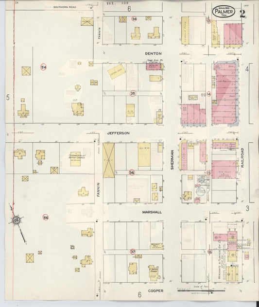Sanborn Fire Insurance Map from Palmer, Ellis County, Texas (1936), Sheet #0002 - Historic Sanborn Fire Insurance Map Print, vintage old map wall art, antique decor, genealogy gift, Texas Texas map