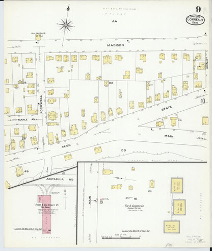 Sanborn Fire Insurance Map from Conneaut, Ashtabula County, Ohio (1909), Sheet #0009 - Historic Sanborn Fire Insurance Map Print, vintage old map wall art, antique decor, genealogy gift, Ohio Ohio map