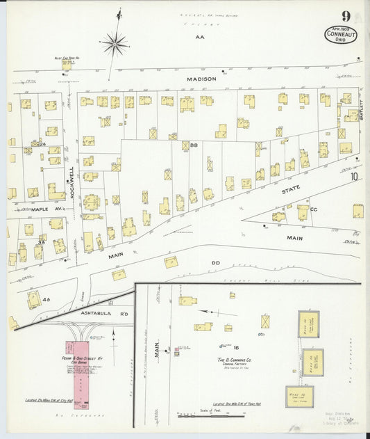 Sanborn Fire Insurance Map from Conneaut, Ashtabula County, Ohio (1909), Sheet #0009 - Historic Sanborn Fire Insurance Map Print, vintage old map wall art, antique decor, genealogy gift, Ohio Ohio map