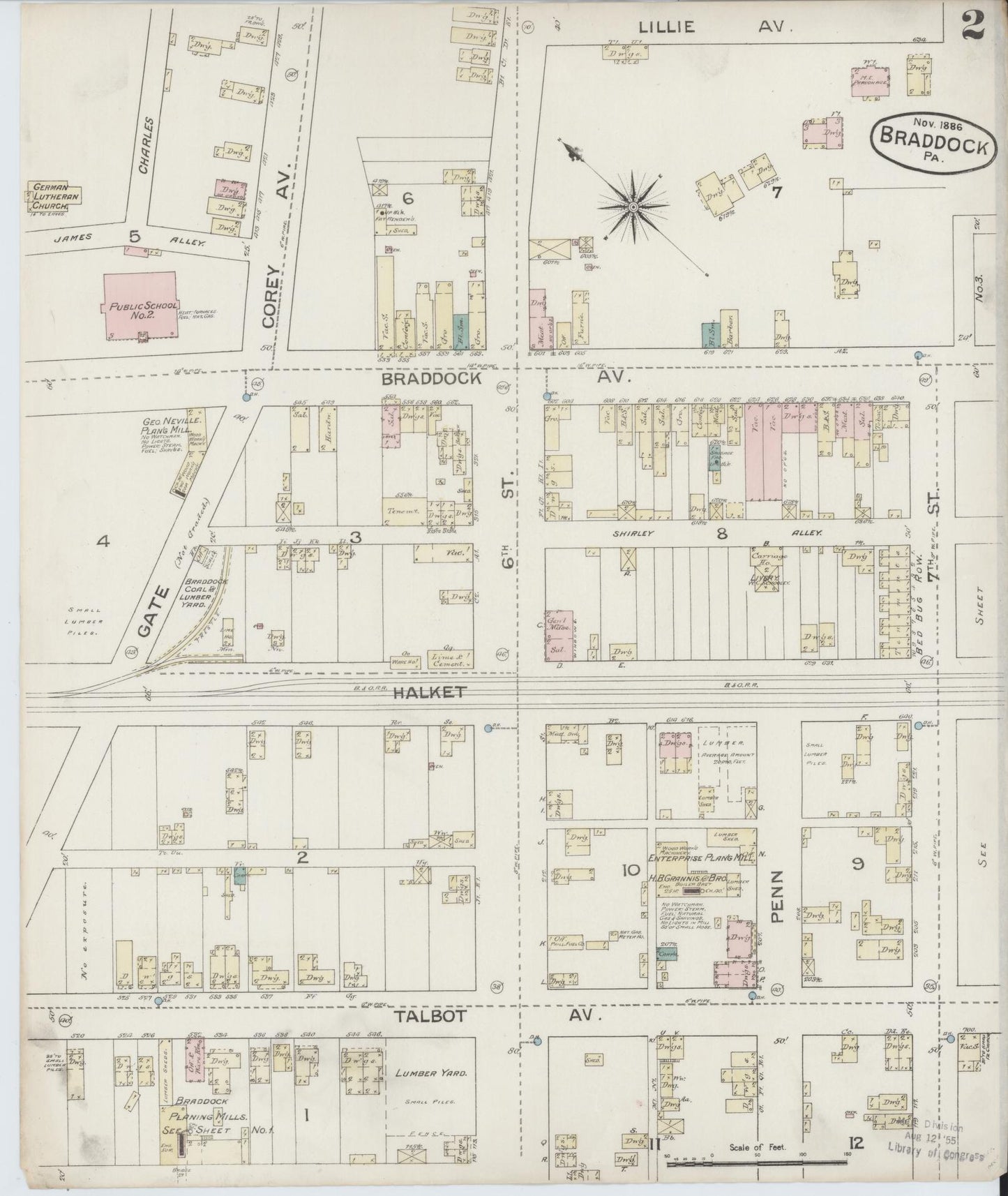 Sanborn Fire Insurance Map from Braddock, Allegheny County, Pennsylvania (1886), Sheet #0002 - Complete Map Set gallery image, historic Sanborn map, vintage wall art, Pennsylvania Pennsylvania