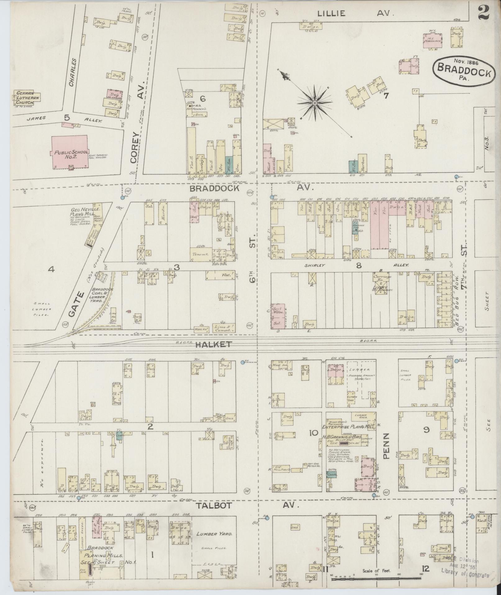 Sanborn Fire Insurance Map from Braddock, Allegheny County, Pennsylvania (1886), Sheet #0002 - Complete Map Set gallery image, historic Sanborn map, vintage wall art, Pennsylvania Pennsylvania