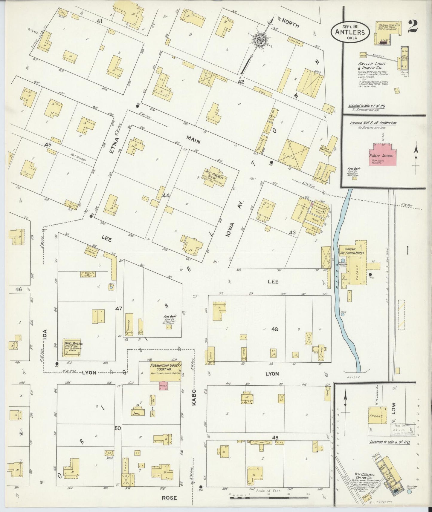 Sanborn Fire Insurance Map from Antlers, Pushmataha County, Oklahoma (1911), Sheet #0002 - Historic Sanborn Fire Insurance Map Print, vintage old map wall art, antique decor, genealogy gift, Oklahoma Oklahoma map