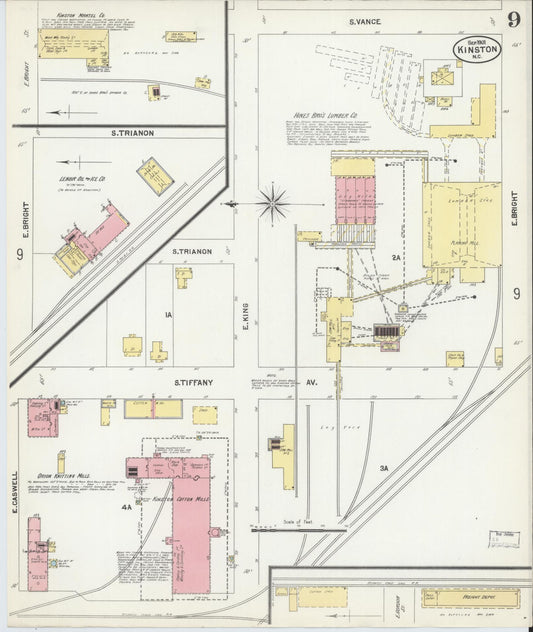 Sanborn Fire Insurance Map from Kinston, Lenoir County, North Carolina (1901), Sheet #0009 - Historic Sanborn Fire Insurance Map Print, vintage old map wall art, antique decor, genealogy gift, North Carolina North Carolina map