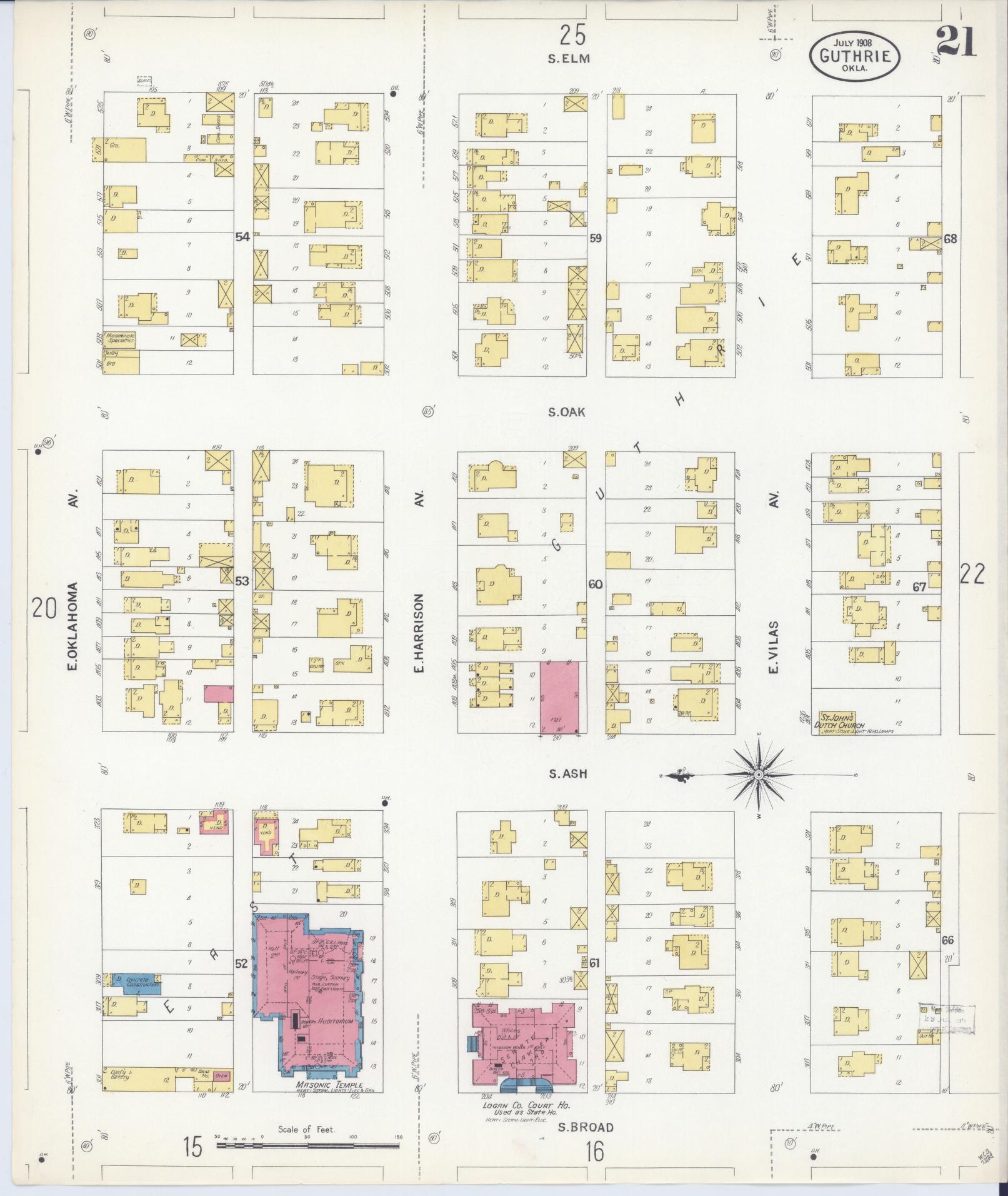 Sanborn Fire Insurance Map from Guthrie, Logan County, Oklahoma (1908), Sheet #0021 - Complete Map Set gallery image, historic Sanborn map, vintage wall art, Oklahoma Oklahoma