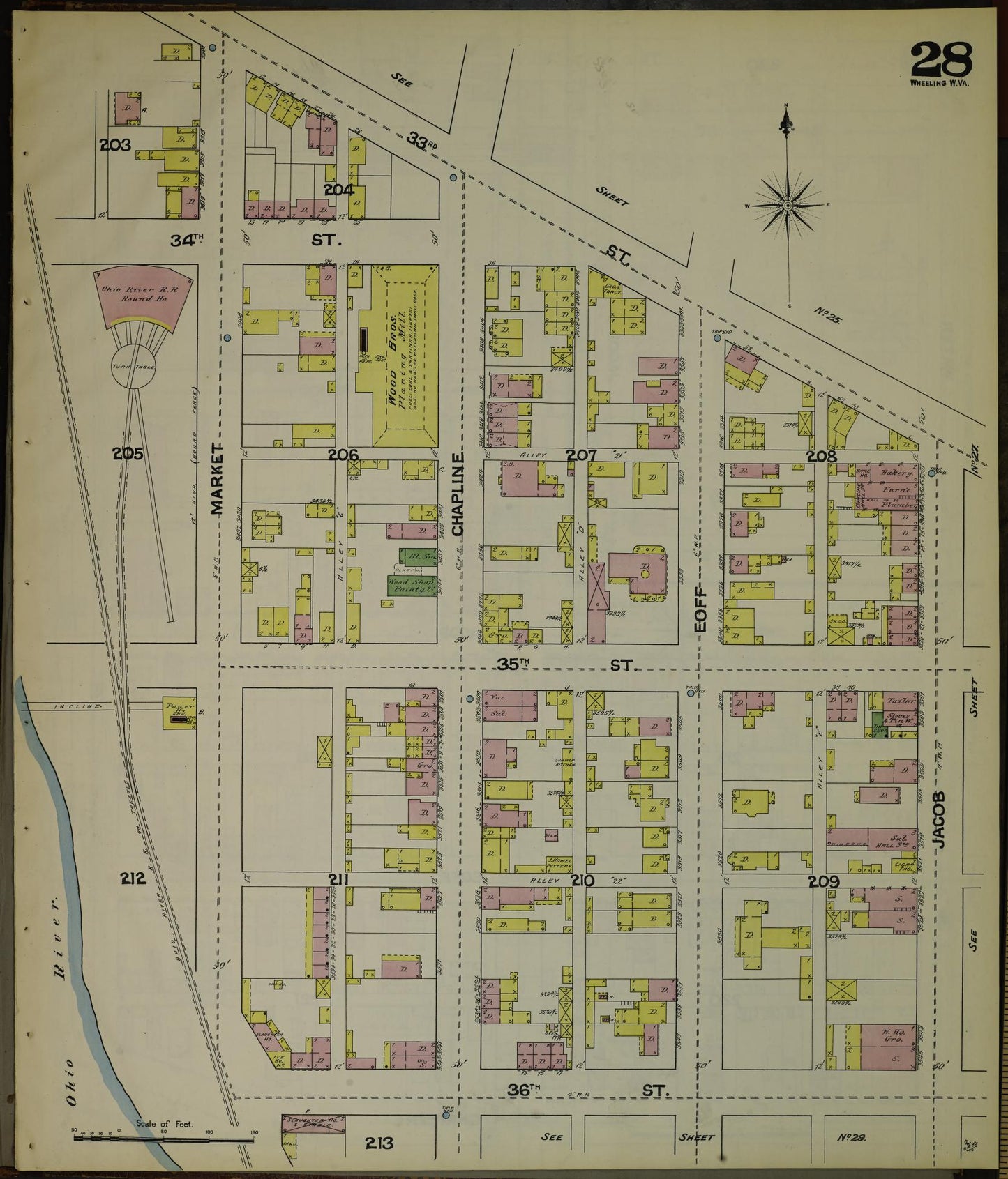 Sanborn Fire Insurance Map from Wheeling, Ohio County, West Virginia (1890), Sheet #0028 - Historic Sanborn Fire Insurance Map Print, vintage old map wall art, antique decor, genealogy gift, West Virginia West Virginia map