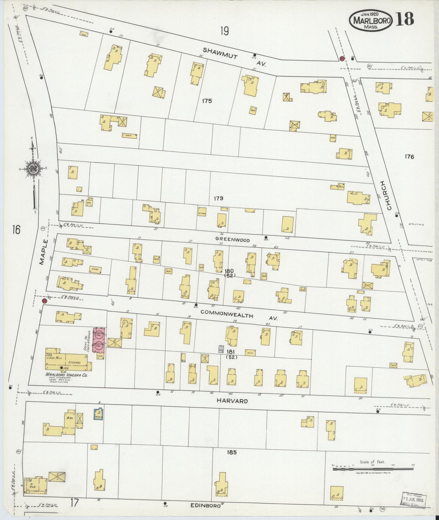 Sanborn Fire Insurance Map from Marlborough, Middlesex County, Massachusetts (1920), Sheet #0018 - Complete Map Set gallery image, historic Sanborn map, vintage wall art, Massachusetts Massachusetts