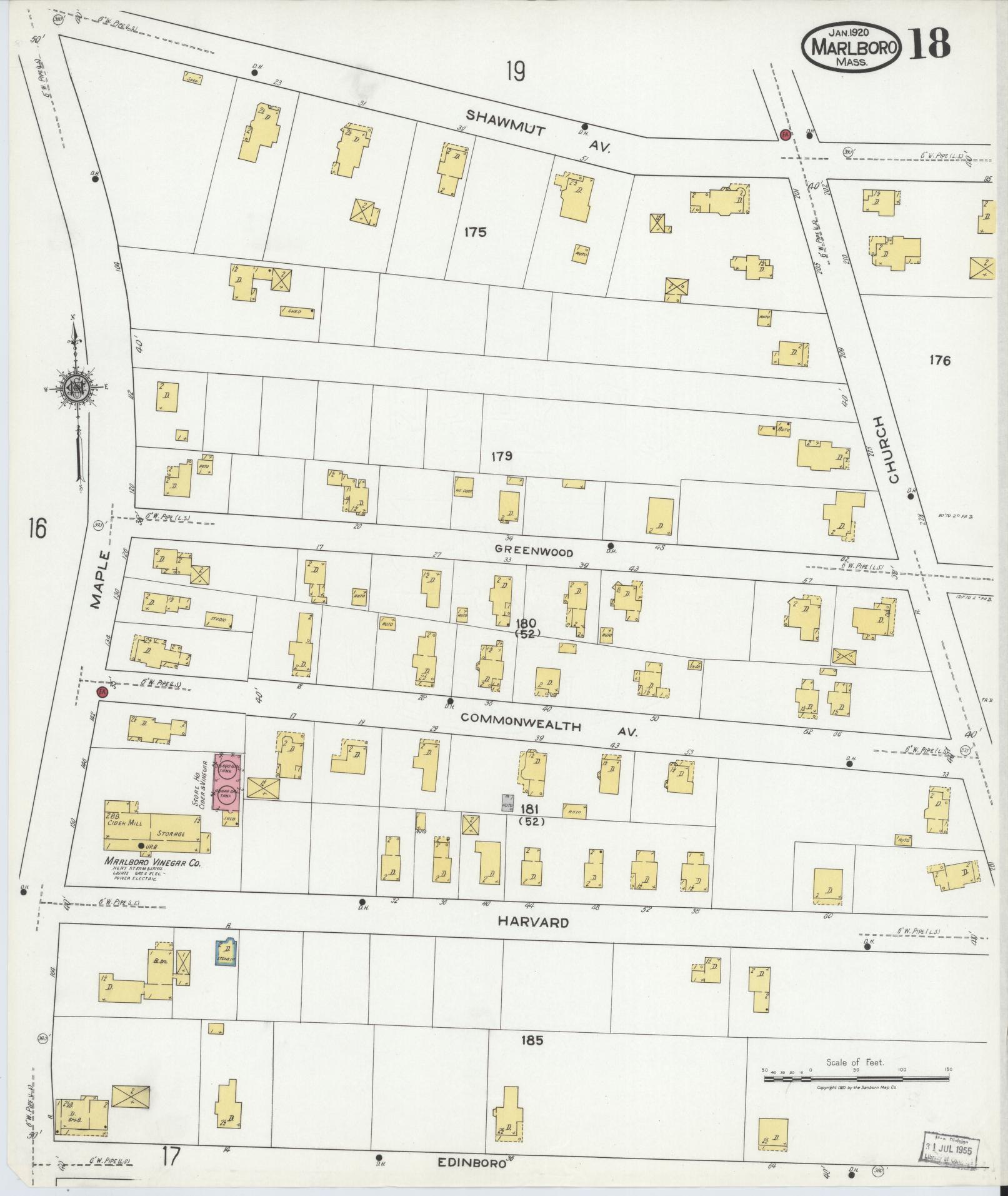 Sanborn Fire Insurance Map from Marlborough, Middlesex County, Massachusetts (1920), Sheet #0018 - Complete Map Set gallery image, historic Sanborn map, vintage wall art, Massachusetts Massachusetts