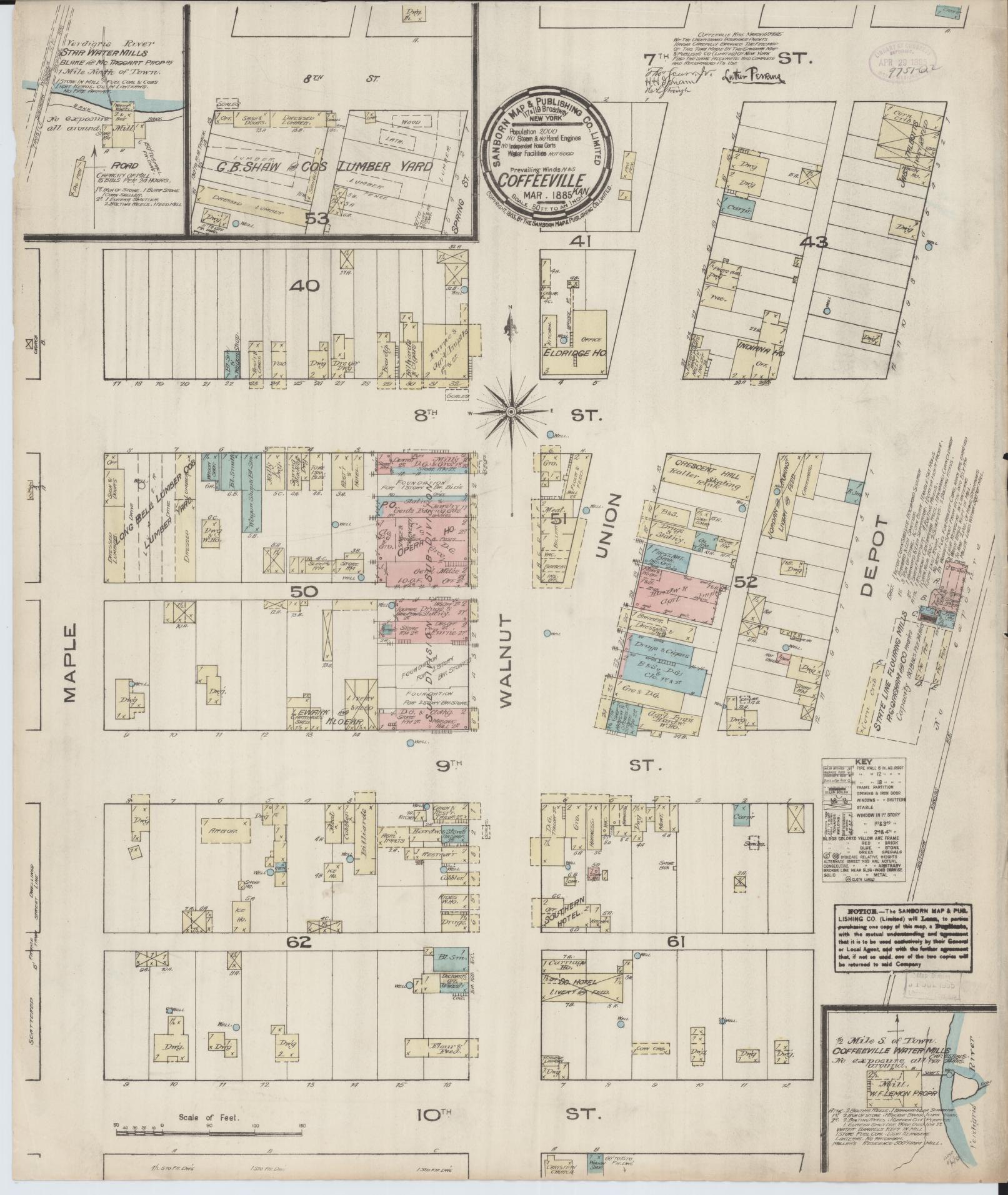 Sanborn Fire Insurance Map from Coffeyville, Montgomery County, Kansas (1885), Sheet #0001 - Historic Sanborn Fire Insurance Map Print, vintage old map wall art, antique decor, genealogy gift, Kansas Kansas map