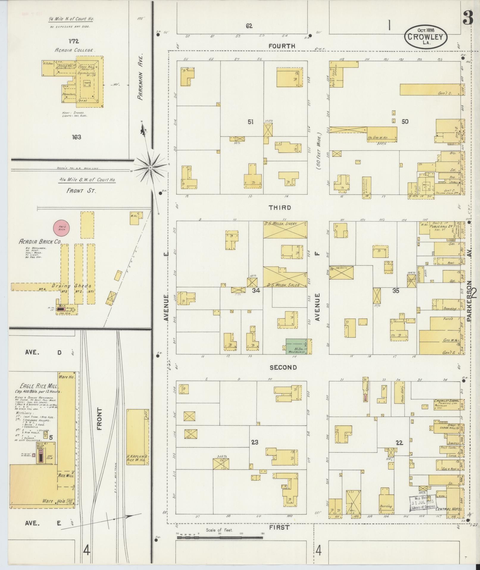 Sanborn Fire Insurance Map from Crowley, Acadia Parish, Louisiana (1898), Sheet #0003 - Complete Map Set gallery image, historic Sanborn map, vintage wall art, Louisiana Louisiana