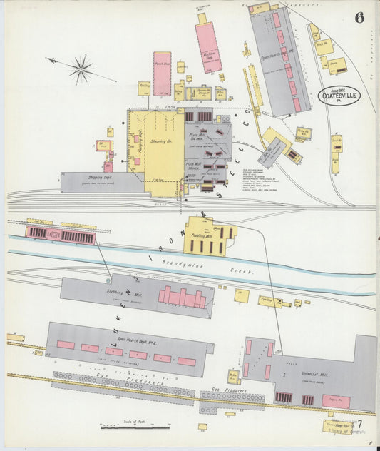 Sanborn Fire Insurance Map from Coatesville, Chester County, Pennsylvania (1902), Sheet #0006 - Historic Sanborn Fire Insurance Map Print, vintage old map wall art, antique decor, genealogy gift, Pennsylvania Pennsylvania map