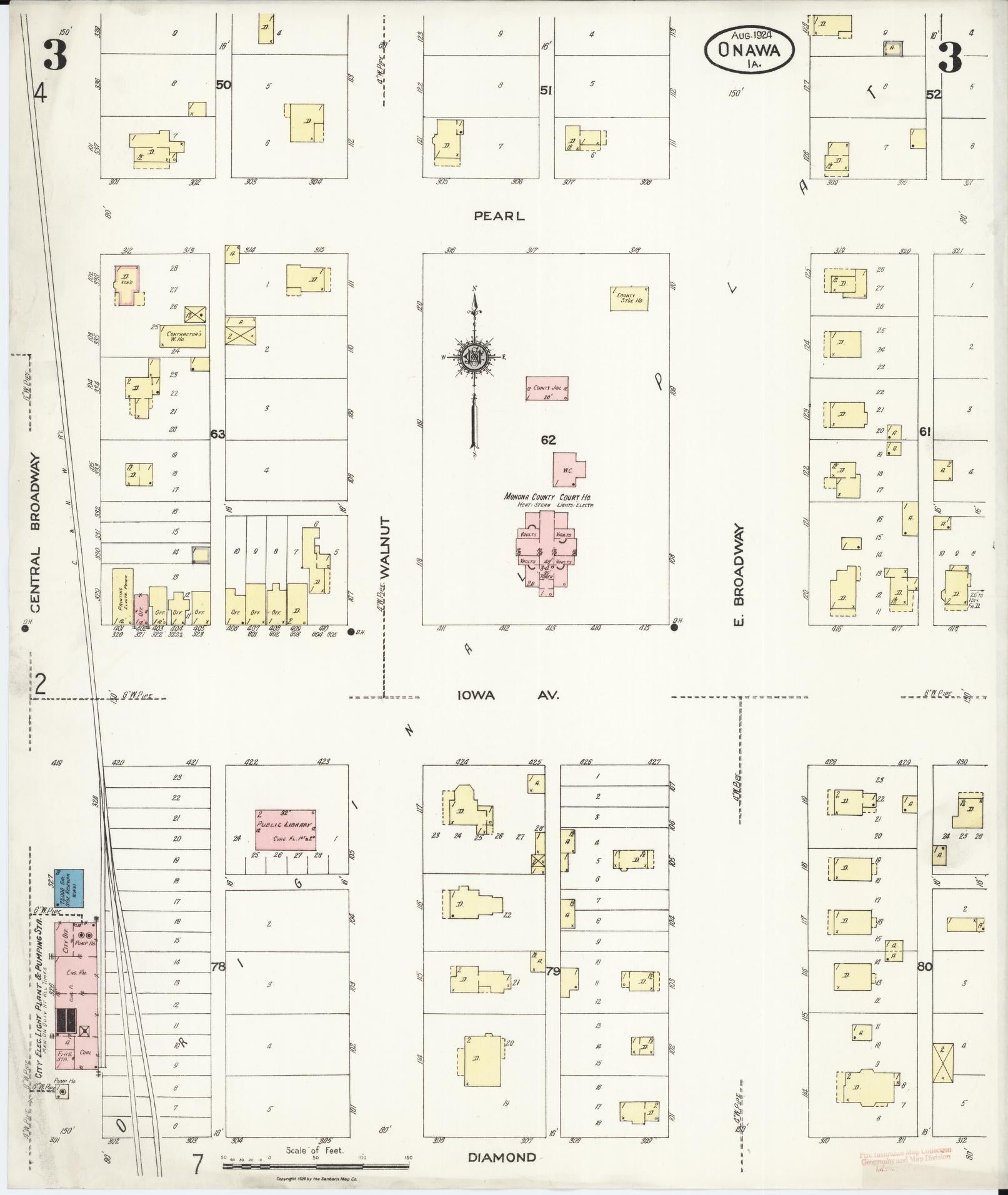 Sanborn Fire Insurance Map from Onawa, Monona County, Iowa (1924), Sheet #0003 - Historic Sanborn Fire Insurance Map Print