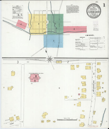 Sanborn Fire Insurance Map from Flemingsburg, Fleming County, Kentucky (1903), Sheet #0001 - Complete Map Set gallery image, historic Sanborn map, vintage wall art, Kentucky Kentucky