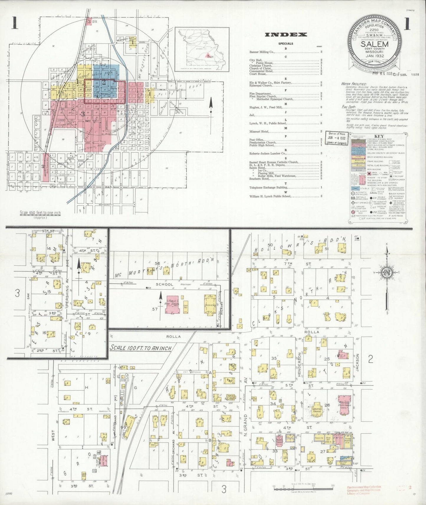 Sanborn Fire Insurance Map from Salem, Dent County, Missouri (1932), Sheet #0001 - Complete Map Set gallery image, historic Sanborn map, vintage wall art, Missouri Missouri