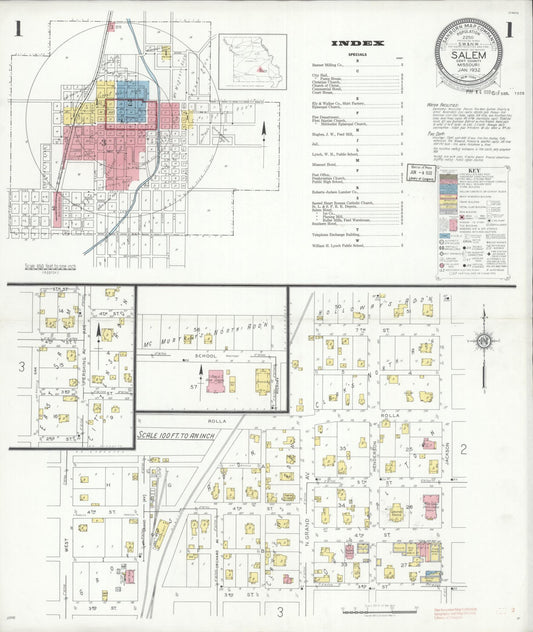 Sanborn Fire Insurance Map from Salem, Dent County, Missouri (1932), Sheet #0001 - Complete Map Set gallery image, historic Sanborn map, vintage wall art, Missouri Missouri