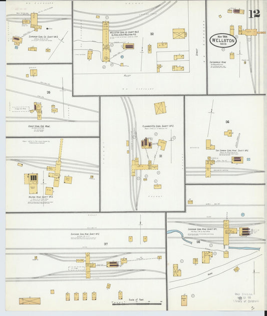 Sanborn Fire Insurance Map from Wellston, Jackson County, Ohio (1904), Sheet #0012 - Historic Sanborn Fire Insurance Map Print, vintage old map wall art, antique decor, genealogy gift, Ohio Ohio map