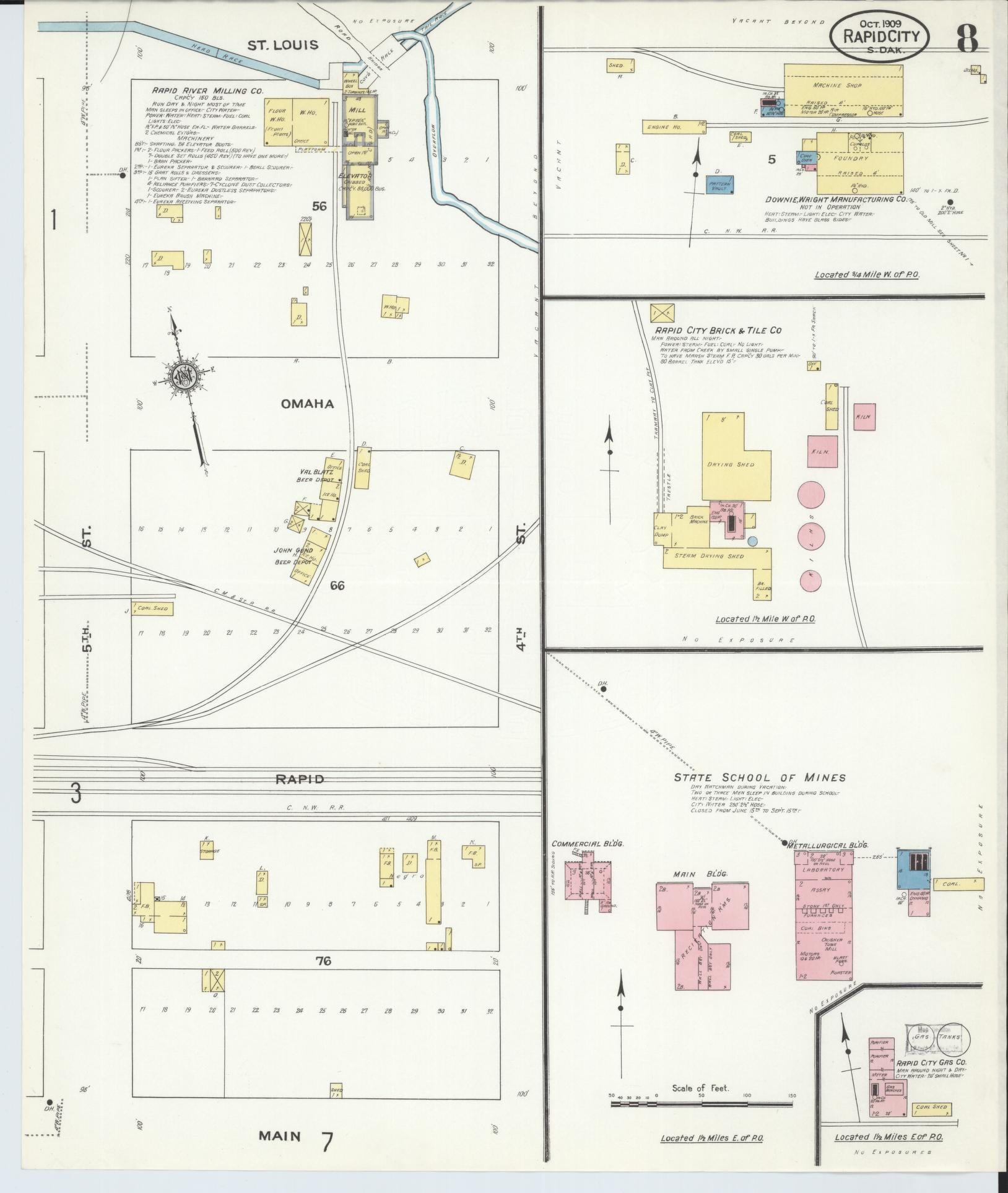 Sanborn Fire Insurance Map from Rapid City, Pennington County, South Dakota (1909), Sheet #0008 - Complete Map Set gallery image, historic Sanborn map, vintage wall art, South Dakota South Dakota