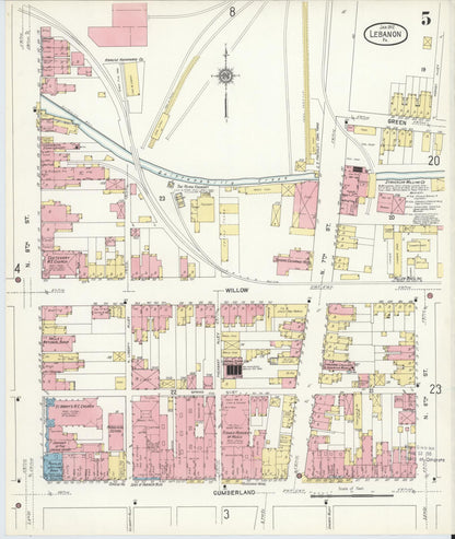 Sanborn Fire Insurance Map from Lebanon, Lebanon County, Pennsylvania (1912), Sheet #0005 - Historic Sanborn Fire Insurance Map Print, vintage old map wall art, antique decor, genealogy gift, Pennsylvania Pennsylvania map